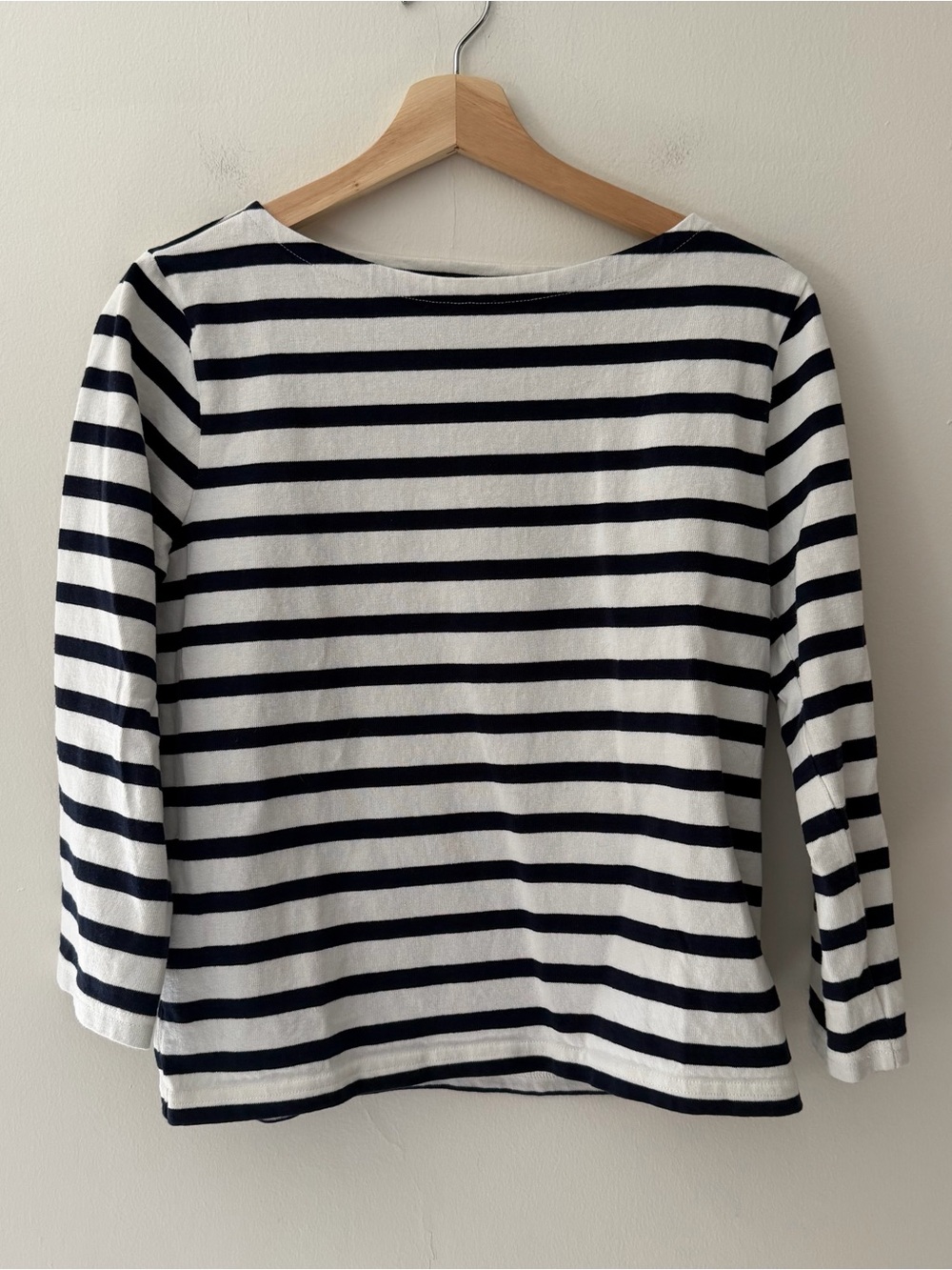 J Crew Striped T-Shirt Tee Boatneck Cream Navy Size Small Coastal Preppy Classic